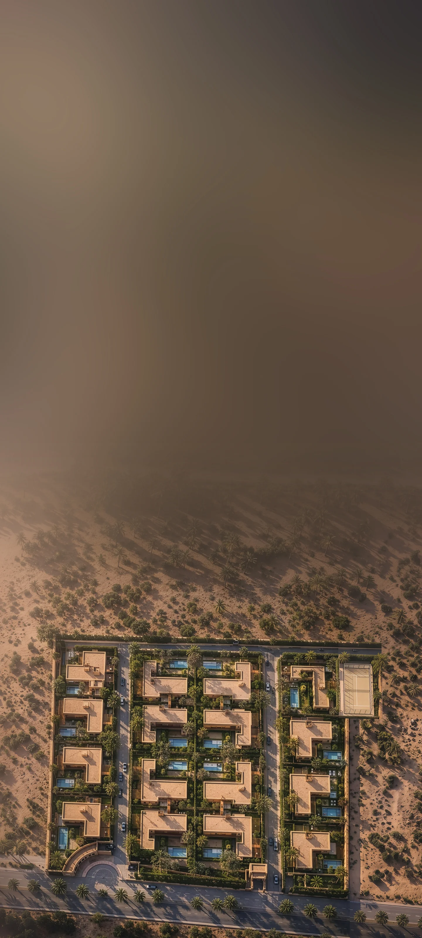 Vue aérienne du domaine Terrafino Villas Marrakech, 16 villas avec piscines privatives, Route de l'Ourika